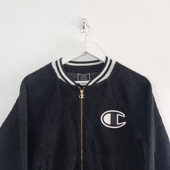 Champion Other - Champion Fleece Sherpa Zip Up Varsity Jacket - Size XS - Black white